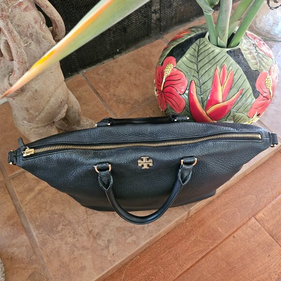 TORY BURCH Frida Black Pebbled Leather Satchel - Picture 2 of 11